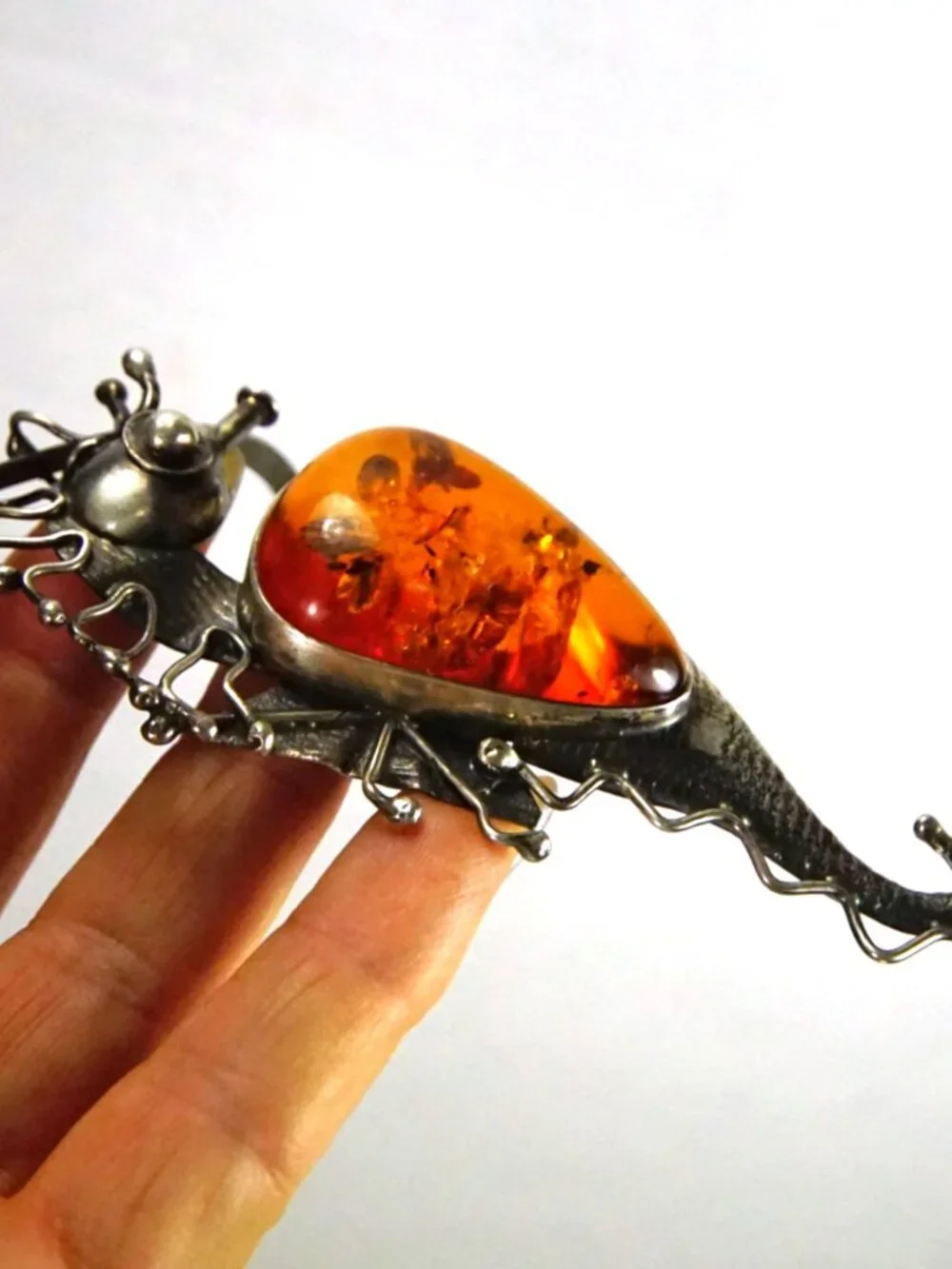 Rare Seahorse Baltic  Amber Sterling  Silver Pendant-Brooch Necklace